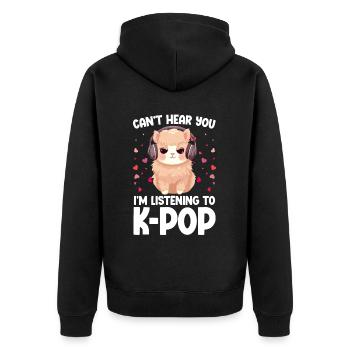 Can't Hear You I'm Listening K-pop Alpaca - Unisex Premium Bio Zip Hoodie - Schwarz - Hinten - Nico (187cm)