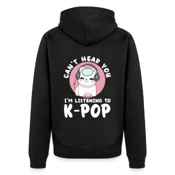 Can't Hear You I'm Listening K-pop Alpaca - Unisex Premium Bio Zip Hoodie - Schwarz - Hinten - Nico (187cm)