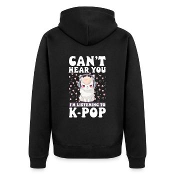Can't Hear You I'm Listening K-pop Alpaca - Unisex Premium Bio Zip Hoodie - Schwarz - Hinten - Nico (187cm)