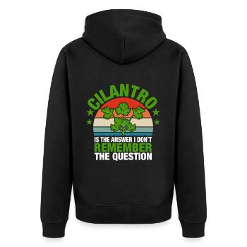 Koriander Koriander Ich Hasse Frischen - Unisex Premium Bio Zip Hoodie - Schwarz - Hinten - Nico (187cm)