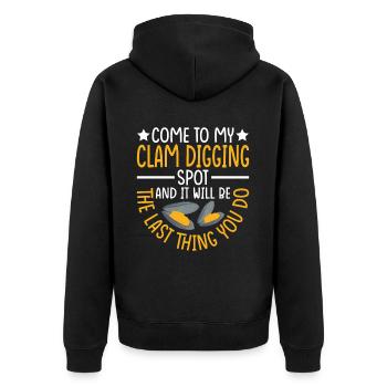 Mussel digging with enthusiasm for mussels - Unisex Premium Organic Zip Hoodie - black - Back - Nico (187cm)