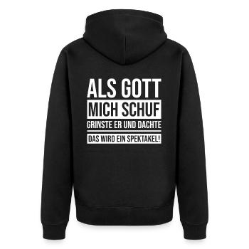 When God created me, he grinned and thought - Unisex Premium Organic Zip Hoodie - black - Back - Nico (187cm)