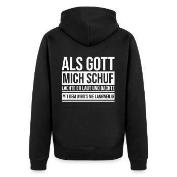 When God created me, He laughed out loud and thought - Unisex Premium Organic Zip Hoodie - black - Back - Nico (187cm)