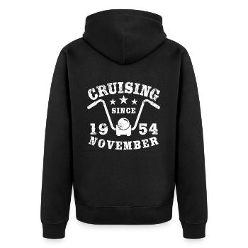 Cruising Biker Geburtstag November 1954 Motorrad - Unisex Premium Bio Zip Hoodie - Schwarz - Hinten - Nico (187cm)