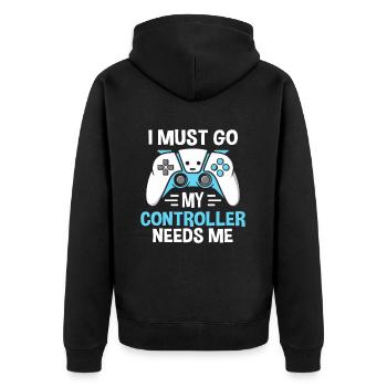I Must Go My Controller Needs Me Gamer - Unisex Premium Bio Zip Hoodie - Schwarz - Hinten - Nico (187cm)