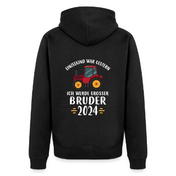 Großer Bruder 2024 - Unisex Premium Bio Zip Hoodie - Schwarz - Hinten - Nico (187cm)