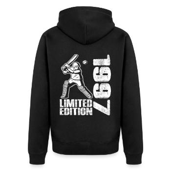 Limited Edition 1997 Limited Edition Cricket - Unisex Premium Bio Zip Hoodie - Schwarz - Hinten - Nico (187cm)