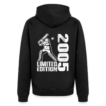 Limited Edition 2005 Limited Edition Cricket - Unisex Premium Bio Zip Hoodie - Schwarz - Hinten - Nico (187cm)