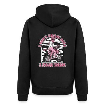 I Don't Chase Boys I Pass Them Racing Supermoto - Unisex Premium Organic Zip Hoodie - black - Back - Nico (187cm)