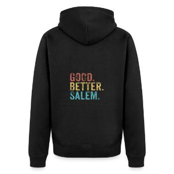 Good better Salem - Unisex Premium Organic Zip Hoodie - black - Back - Nico (187cm)