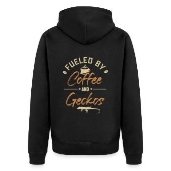 Alimenté par le café et les geckos Gekkota à crête - Veste à capuche bio Premium Unisexe - noir - Dos - Nico (187cm)