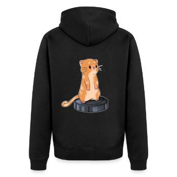 Katze mit Saugroboter Staubsauger - Unisex Premium Bio Zip Hoodie - Schwarz - Hinten - Nico (187cm)