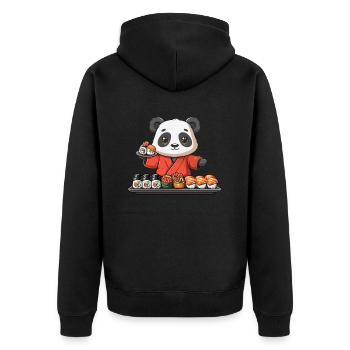 Pandabär Sushi Japanischer Riesenpanda - Unisex Premium Bio Zip Hoodie - Schwarz - Hinten - Nico (187cm)