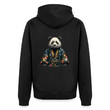 Pandabär Kimono Japanischer Riesenpanda - Unisex Premium Bio Zip Hoodie - Schwarz - Hinten - Nico (187cm)
