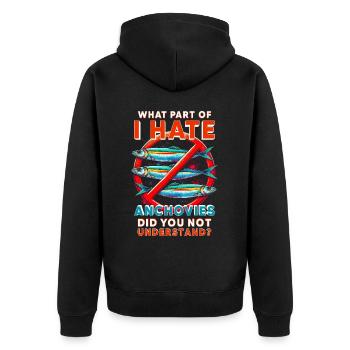 Anchovies Haters - Unisex Premium Organic Zip Hoodie - black - Back - Nico (187cm)
