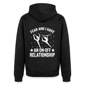 Design « La peur et j’ai une relation on-off » - Veste à capuche bio Premium Unisexe - noir - Dos - Nico (187cm)