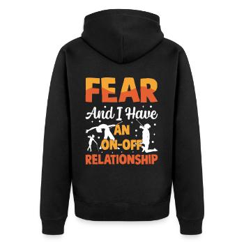 Angst Und Ich Haben Eine On-off-beziehung. - Unisex Premium Bio Zip Hoodie - Schwarz - Hinten - Nico (187cm)