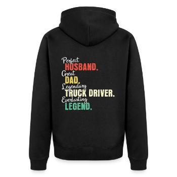 LKW Fahrer Papa - Unisex Premium Bio Zip Hoodie - Schwarz - Hinten - Nico (187cm)