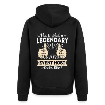 Legendärer Event Host - Unisex Premium Bio Zip Hoodie - Schwarz - Hinten - Nico (187cm)