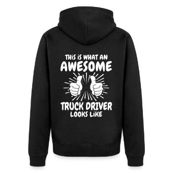 LKW Fahrer - Unisex Premium Bio Zip Hoodie - Schwarz - Hinten - Nico (187cm)
