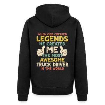 LKW Fahrer - Unisex Premium Bio Zip Hoodie - Schwarz - Hinten - Nico (187cm)