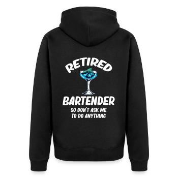 Barkeeper Im Ruhestand, Also Frag Mich Nicht, - Unisex Premium Bio Zip Hoodie - Schwarz - Hinten - Nico (187cm)
