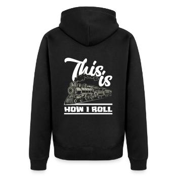 Zugfahrer Zug Züge Beruf - Unisex Premium Bio Zip Hoodie - Schwarz - Hinten - Nico (187cm)