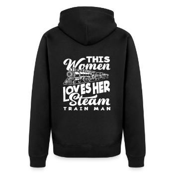 Dampflokomotive Zug Züge Frau Ehefrau - Unisex Premium Bio Zip Hoodie - Schwarz - Hinten - Nico (187cm)