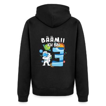 Bääm Ich bin 3 Astronaut - Unisex Premium Bio Zip Hoodie - Schwarz - Hinten - Nico (187cm)