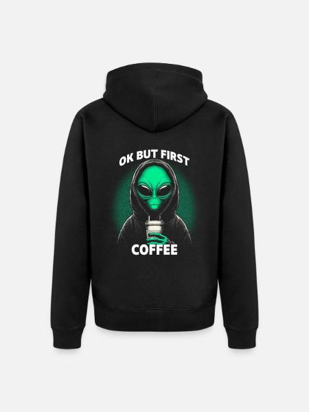 Ok But First Coffee - Unisex Premium Organic Zip Hoodie - black
