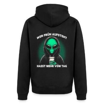 Ceux qui se lèvent tôt détestent Plus de la journée - Veste à capuche bio Premium Unisexe - noir - Dos - Nico (187cm)