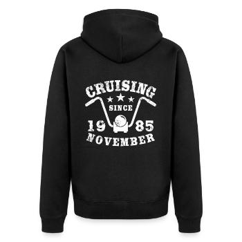 Cruising Biker Birthday November 1985 Motorcycle - Unisex Premium Organic Zip Hoodie - black - Back - Nico (187cm)