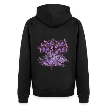 arbre, printemps, insectes, papillons, nature - Veste à capuche bio Premium Unisexe - noir - Dos - Nico (187cm)