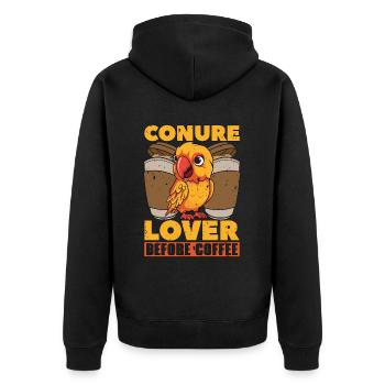 Conure Lover Before Coffee Pet Bird Coffee Lover - Unisex Premium Bio Zip Hoodie - Schwarz - Hinten - Nico (187cm)