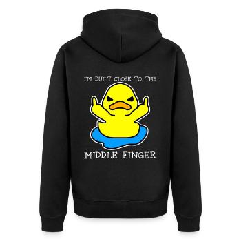 Middle Finger Duck Misanthrope - Unisex Premium Bio Zip Hoodie - Schwarz - Hinten - Nico (187cm)