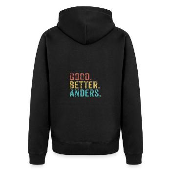 Good better Anders - Unisex Premium Organic Zip Hoodie - black - Back - Nico (187cm)