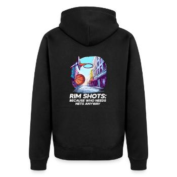 Street Basketball Rim Shots: Denn wer braucht schon Netz - Unisex Premium Bio Zip Hoodie - Schwarz - Hinten - Nico (187cm)