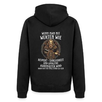Wikinger Tshirt Viking Valhalla Walhalla Gott Odin - Unisex Premium Bio Zip Hoodie - Schwarz - Hinten - Nico (187cm)