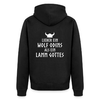 Wikinger Tshirt Viking Valhalla Walhalla Gott Odin - Unisex Premium Bio Zip Hoodie - Schwarz - Hinten - Nico (187cm)