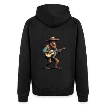 Bigfoot Mexikanischer Mariachi Gitarrist Fiesta - Unisex Premium Bio Zip Hoodie - Schwarz - Hinten - Nico (187cm)
