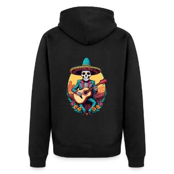 Mexikanischer Mariachi Skelett Gitarrist Fiesta - Unisex Premium Bio Zip Hoodie - Schwarz - Hinten - Nico (187cm)