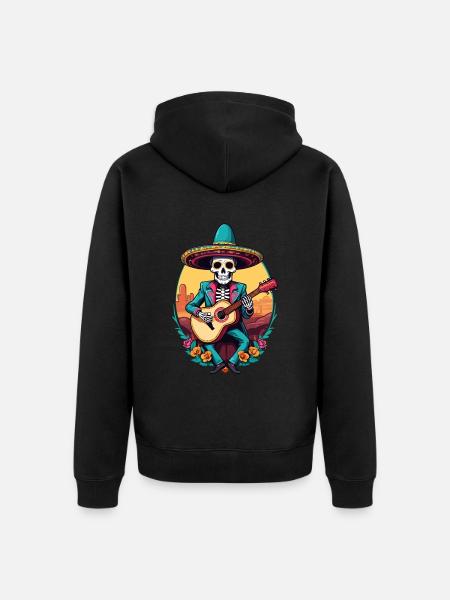 Mexican Mariachi Skeleton Guitarist Fiesta - Unisex Premium Organic Zip Hoodie - black