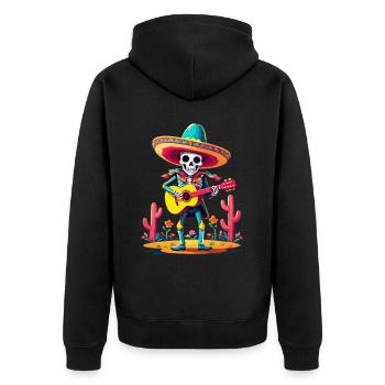 Mexikanischer Mariachi Skelett Gitarrenspieler - Unisex Premium Bio Zip Hoodie - Schwarz - Hinten - Nico (187cm)