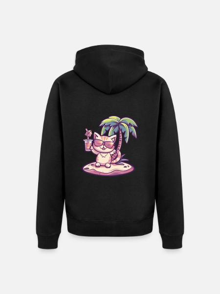 Cat Summer Beach Vacation - Unisex Premium Organic Zip Hoodie - black