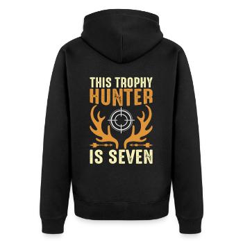 7th Year Hunting Birthday Party for Children, Duck, - Unisex Premium Organic Zip Hoodie - black - Back - Nico (187cm)