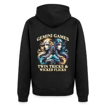 Horoskop Zwilling Gemini Games - Unisex Premium Bio Zip Hoodie - Schwarz - Hinten - Nico (187cm)