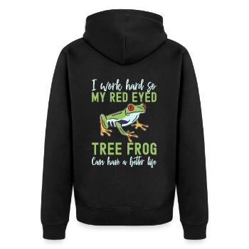 Rotäugiger Laubfrosch, Regenwald-amphibie - Unisex Premium Bio Zip Hoodie - Schwarz - Hinten - Nico (187cm)