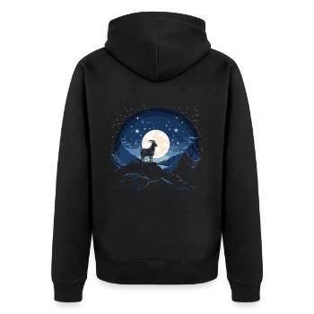 Starry Night Goat Silhouette Constellation Design - Unisex Premium Bio Zip Hoodie - Schwarz - Hinten - Nico (187cm)