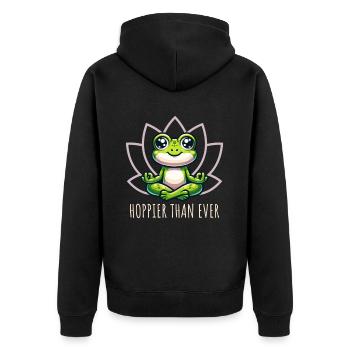 Hoppier Than Ever Frog Yoga - Unisex Premium Organic Zip Hoodie - black - Back - Nico (187cm)