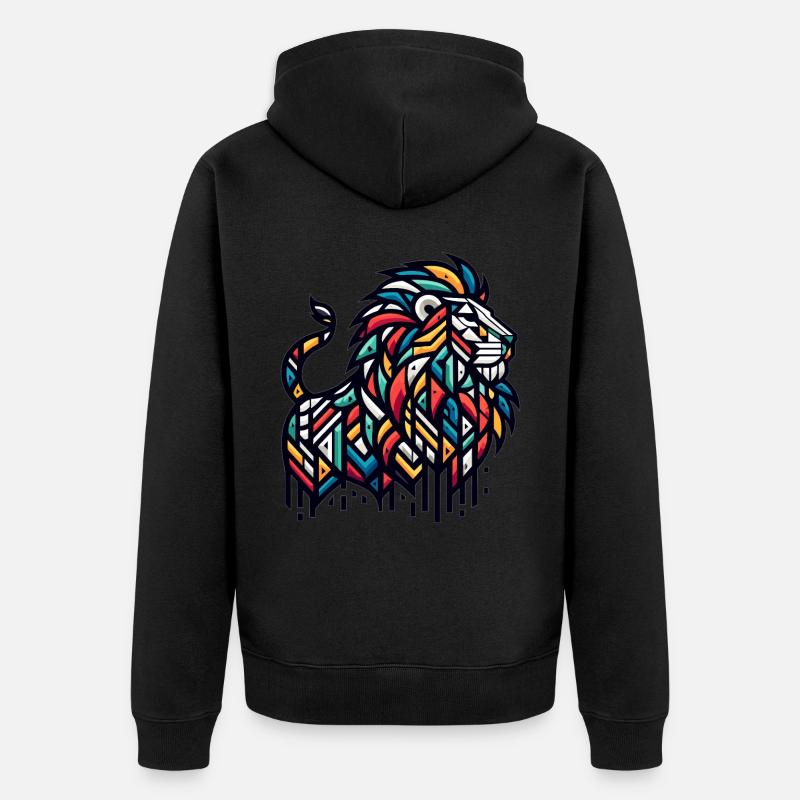 Löwe Mit Geometrischen Mustern - Unisex Premium Bio Zip Hoodie - Schwarz